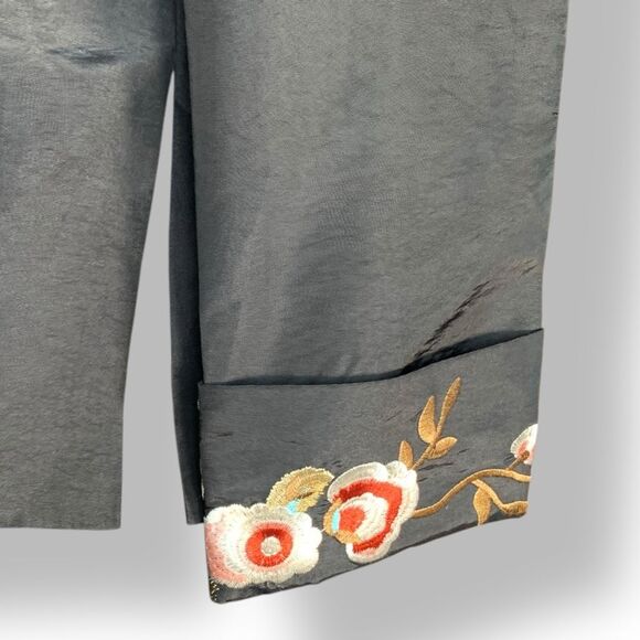 Vintage Madame Butterfly Black Tailored Embroidered Floral Mandarin Jacket 4 - Picture 8 of 8